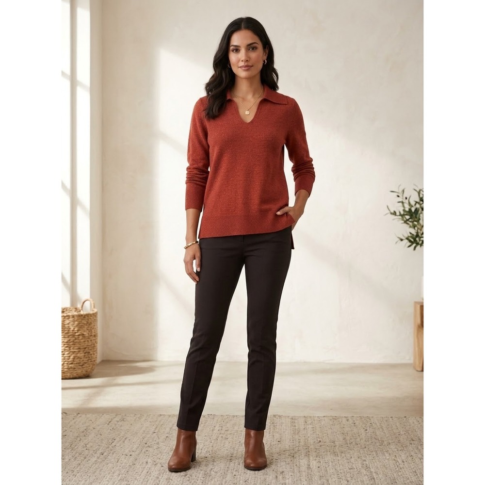 Style & Co Womens Johnny Collar Sweater Merlot Red V-Neck Pullover Large NEW